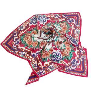 Vintage Square Scarf Handkerchief Pink Floral Ribbon Print 34.5”